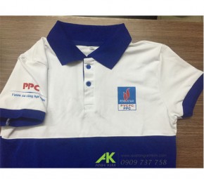 Áo thun cổ trụ phối 2 màu xanh trắng in logo PPC
